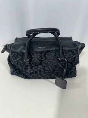 Diane von Furstenberg Drew Black Leopard Haircalf Leather Satchel Bag DVF Purse